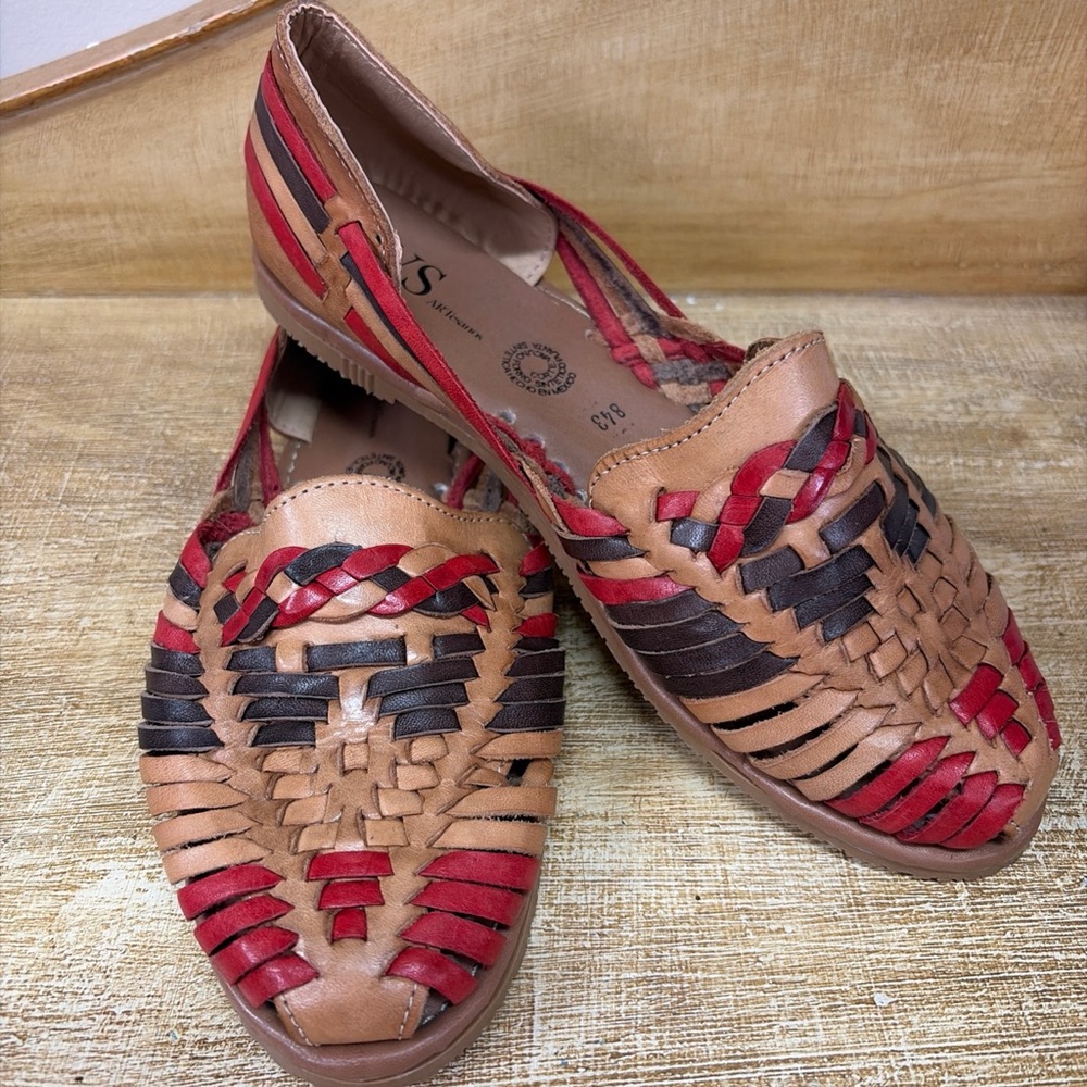 Huaraches Women's Woven Sandals - Red,‎ Black, and Tan Sz W 7/7.5 M 5.5/6